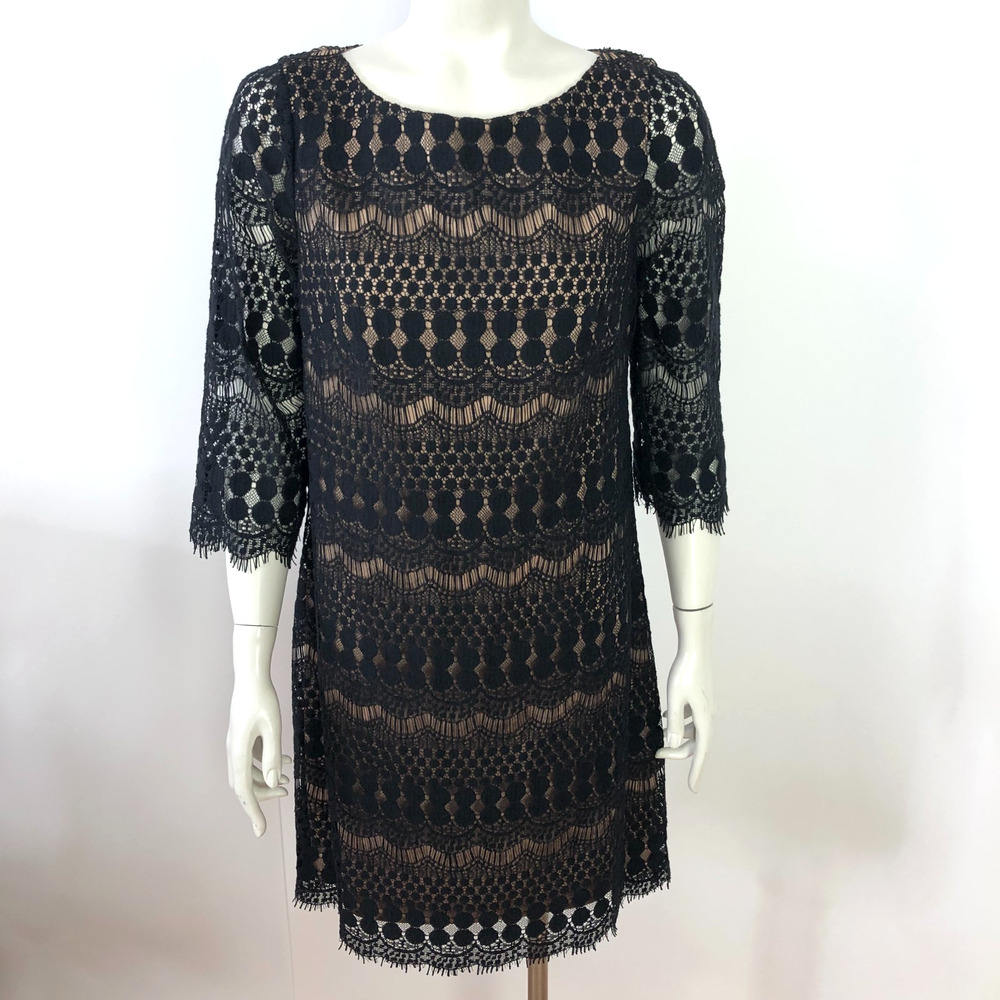 Jessica Howard 10 Lace Sheer Women's Above Knee Shift Dress Black MINT